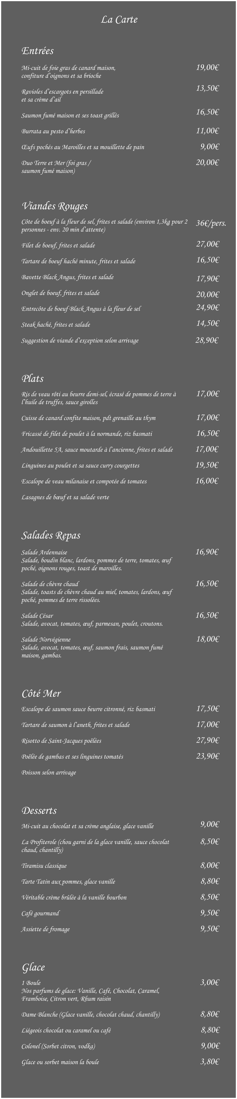 Menu de l'Antre Ducale